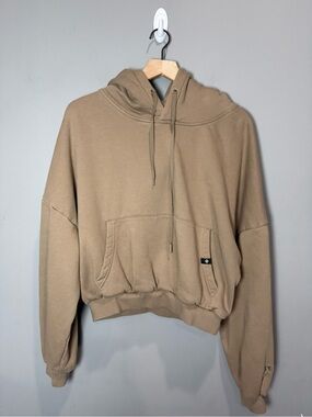 Popflex Cropped Hoodie Taupe Oversized Pullover Athleisure S/M